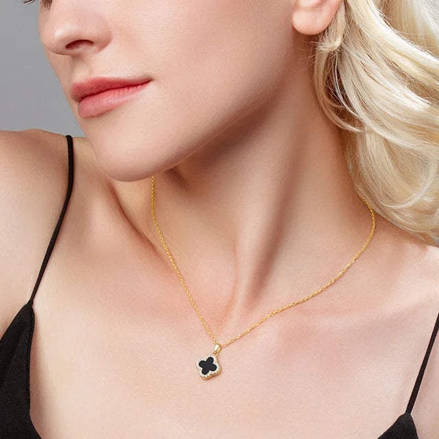 💖Four-leaf clover necklace & 925 silver, double-sided, zircon, with adjuster