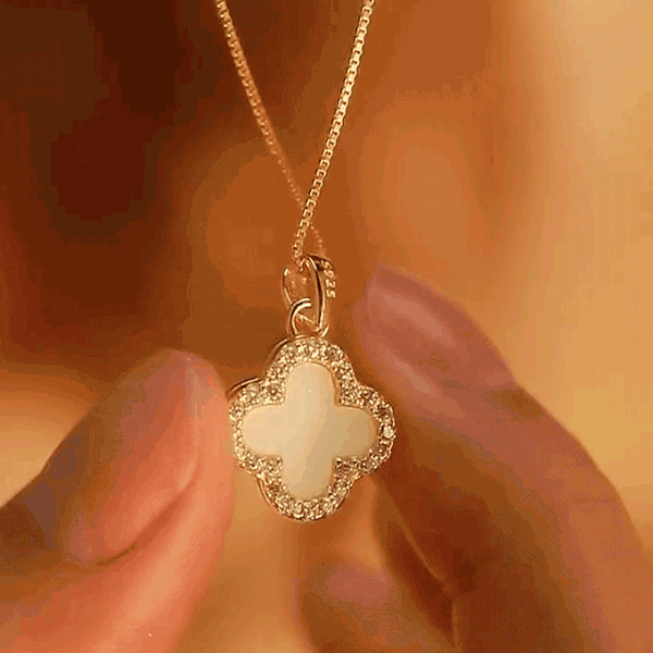 💖Four-leaf clover necklace & 925 silver, double-sided, zircon, with adjuster